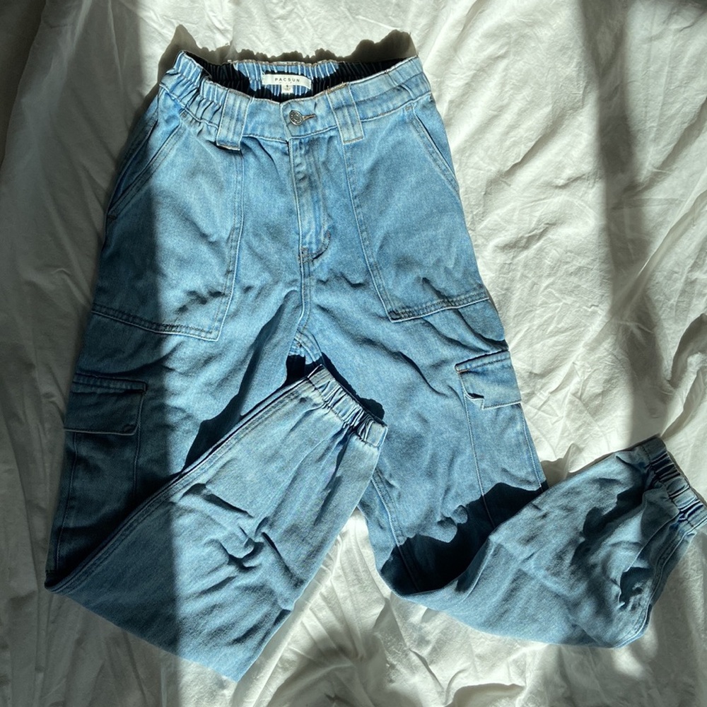 Pacsun Light Blue Boyfriend Cargo Pants Denim Joggers Size Small